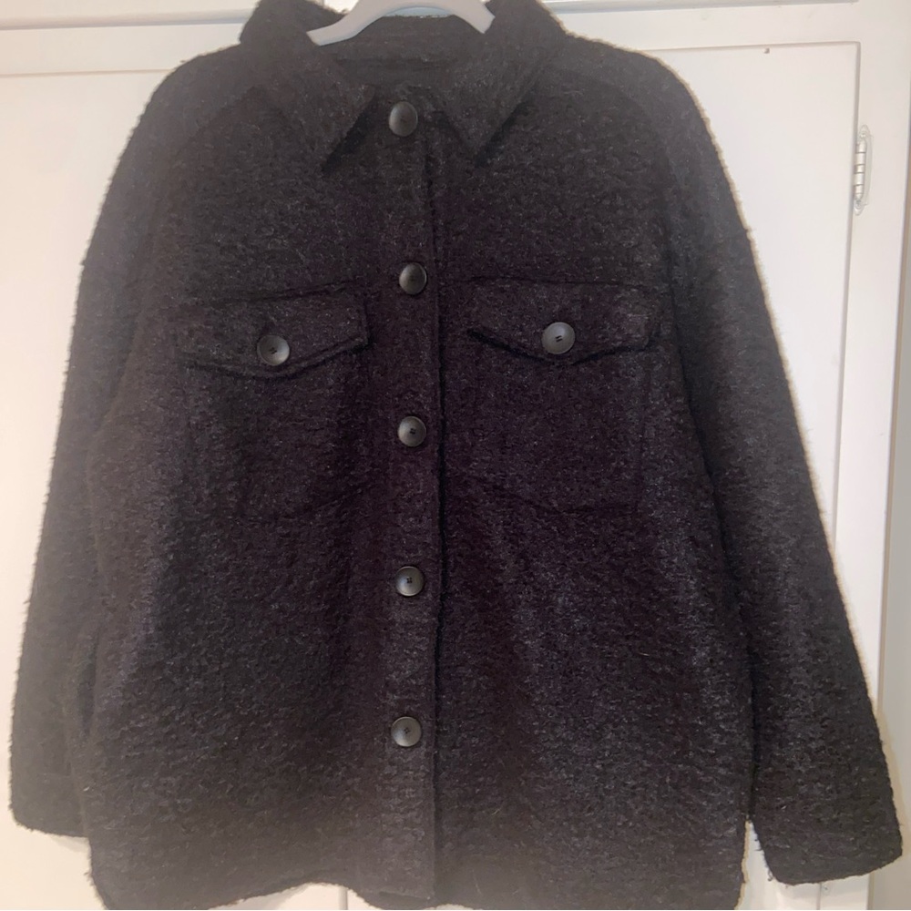 Zara Black Shacket Collared Button Up Pockets Siz… - image 7